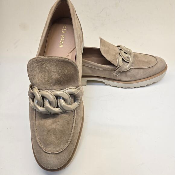Cole Haan Grand 360 Size 9.5 Tan Suede Geneva Chain Loafer Flats with Lug Soles - Picture 1 of 10